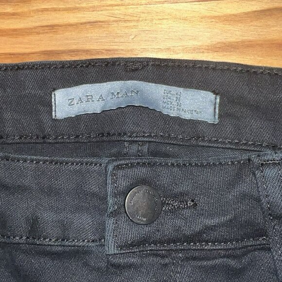 Zara Man Moto Jeans Mens Size 32x32 Black Distressed Tapered Leg Stretch - Picture 6 of 9